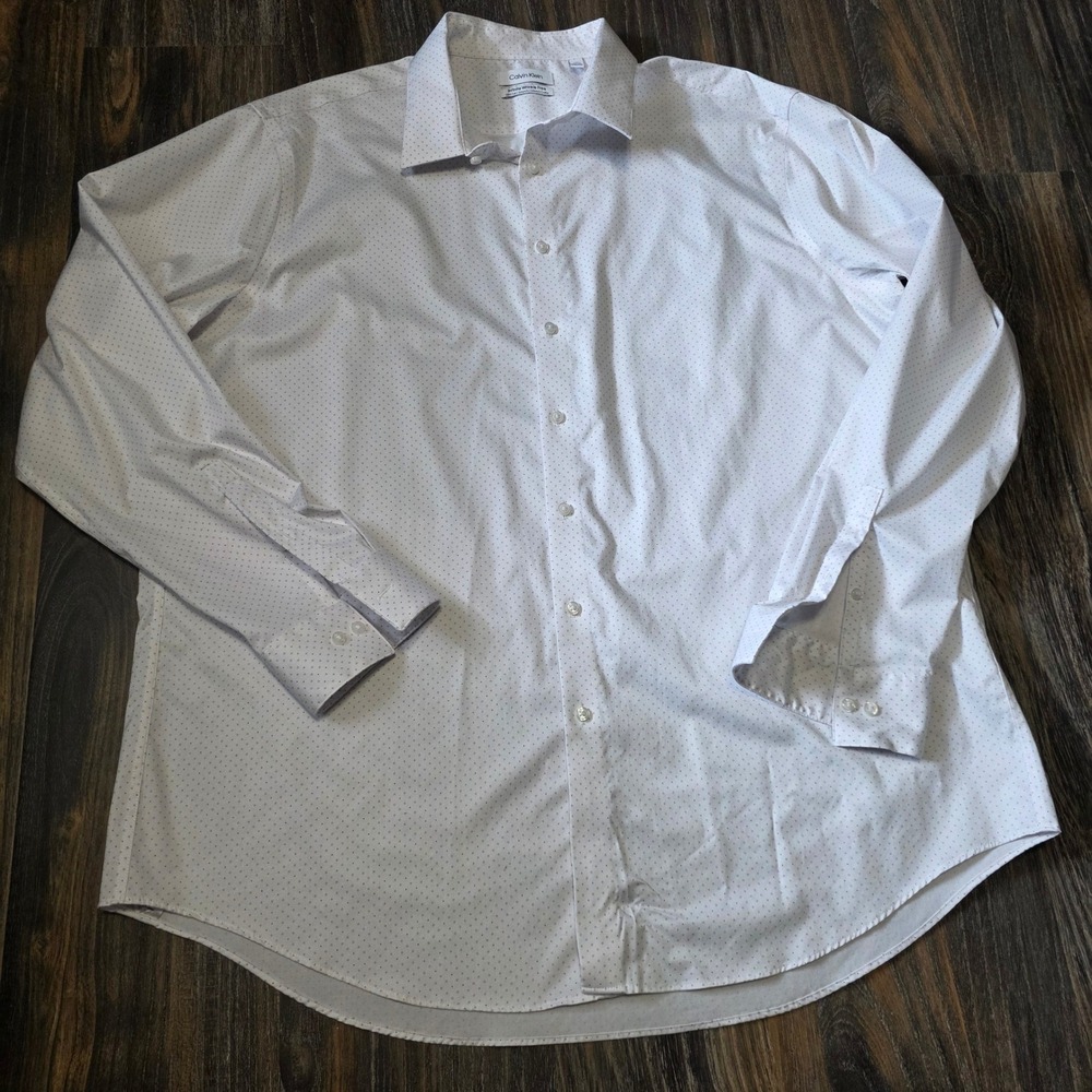 Calvin Klein Infinite Wrinkle Free Slim Tall Dress Shirt White Dot 19 36/37